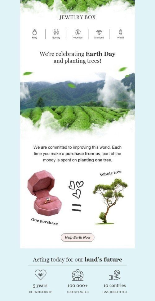 Tag der Erde E-Mail-Vorlage «Bäume pflanzen» für Schmuck-Branche mobile view