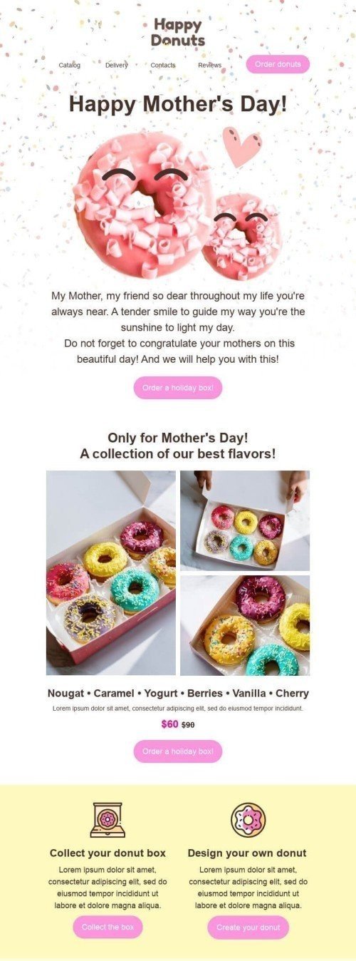 Шаблон письма к празднику День матери «Лучшие вкусы» для индустрии «Еда» дектопный вид