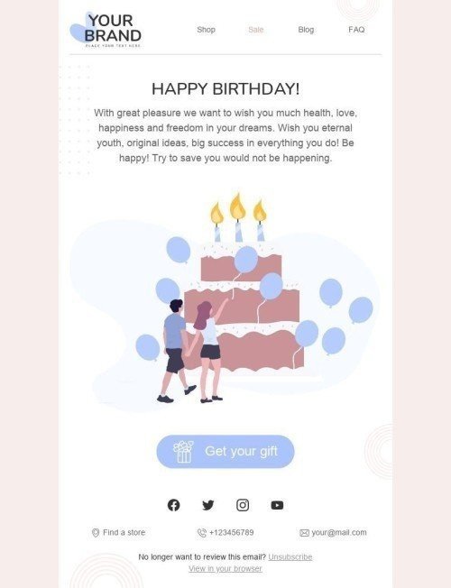 Birthday Email Template «Birthday cake» for Fashion industry desktop view