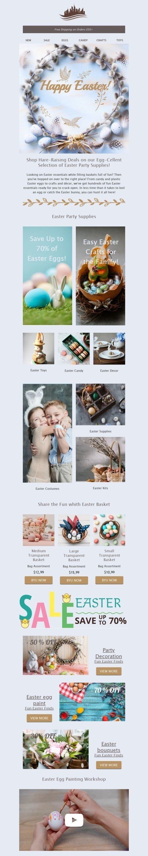 Modèle de courrier électronique Pâques «Boutique de Pâques» pour le secteur Nourriture Affichage mobile