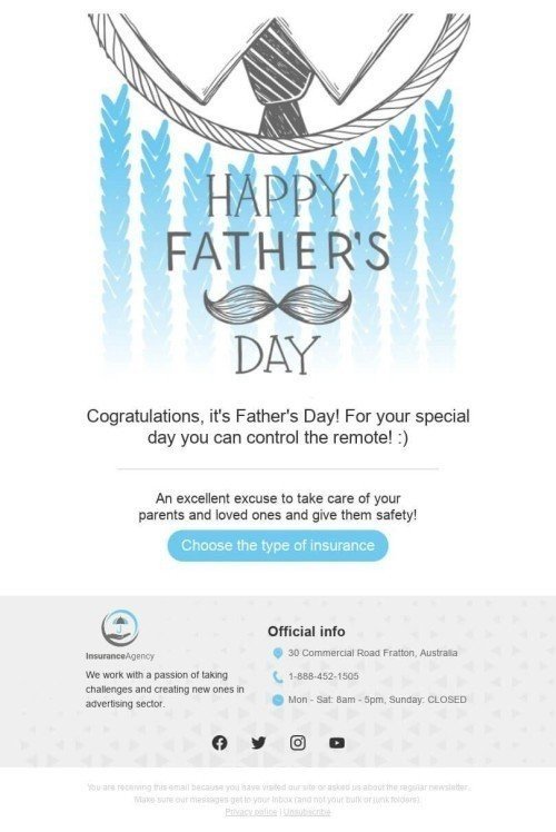 Modello Email Festa del papà «Assicurazione familiare» per il settore industriale di Assicurazione mobile view