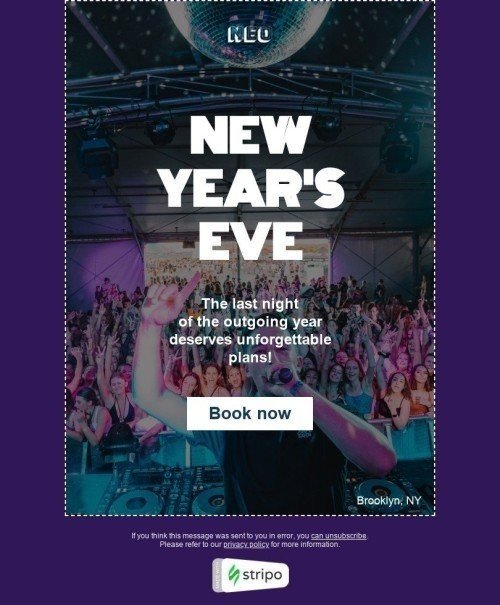 Modelo de E-mail de «Véspera de Ano Novo» de Ano Novo para a indústria de Restaurantes Visualização de desktop