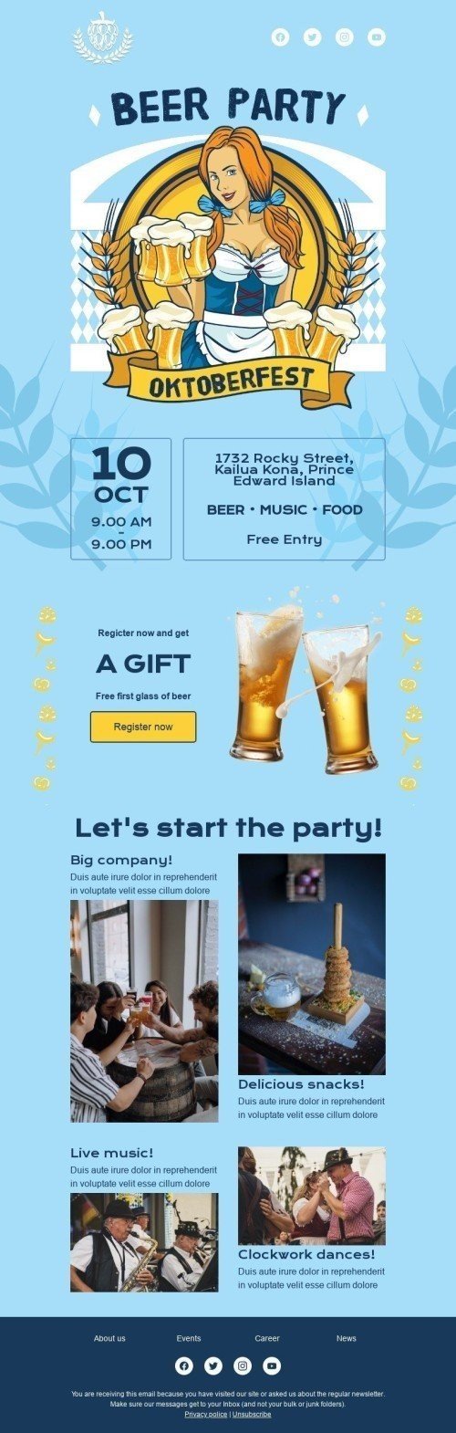 Modello Email Oktoberfest «Festa della birra» per il settore industriale di Hobby Visualizzazione mobile