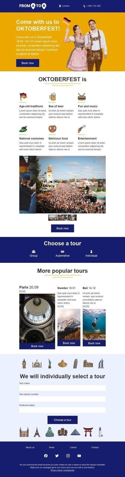 Oktoberfest E-Mail-Vorlage «Uralte Traditionen» für Tourismus-Branche mobile view
