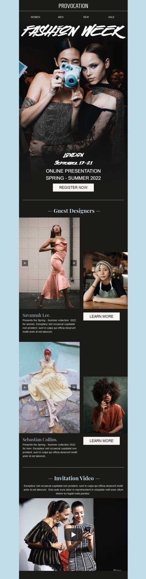 Шаблон листа до свята Тиждень моди «Онлайн-презентація» для індустрії «Мода» десктопний вигляд