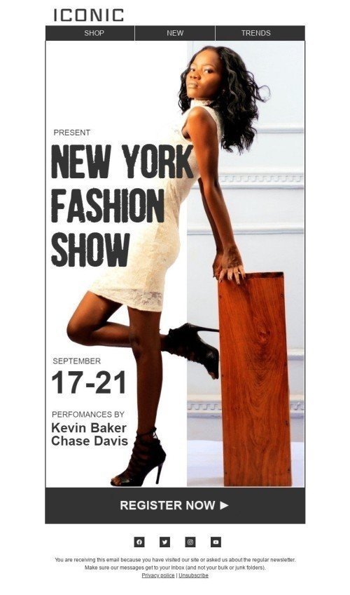 Fashion week Email Template «Fashion show» for Fashion industry mobile view