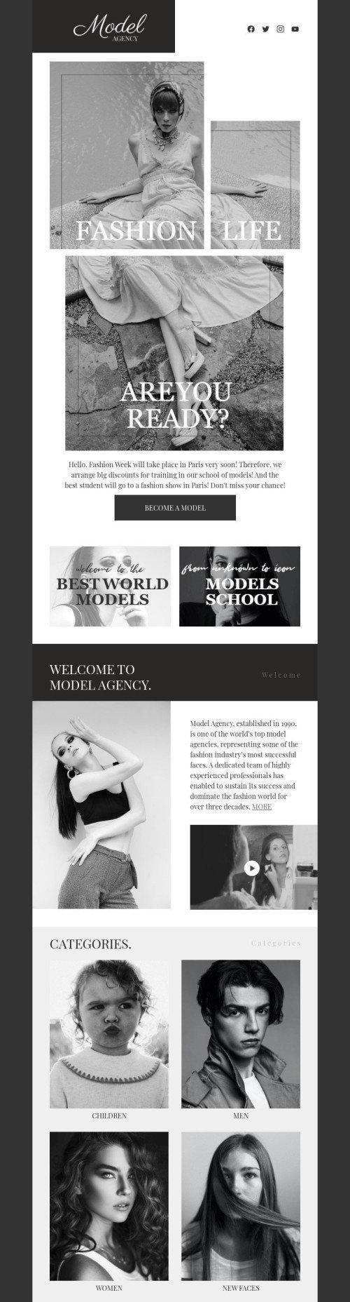 Fashion week Email Template «Model Agency» for Fashion industry mobile view