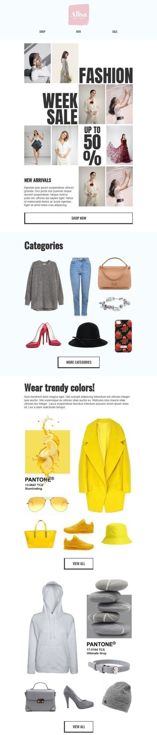 Mode Week E-Mail-Vorlage «Fashion Week Sale» für Mode-Branche Desktop-Ansicht