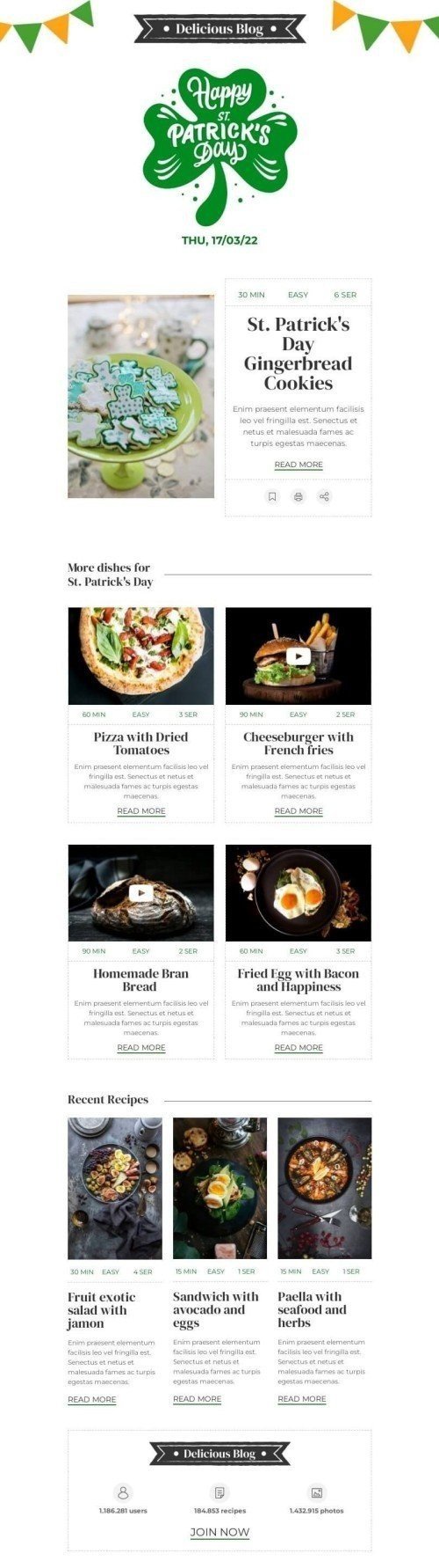 St. Patrick‘s Day E-Mail-Vorlage «Lebkuchen Kekse» für Publikationen und Blogs-Branche Desktop-Ansicht