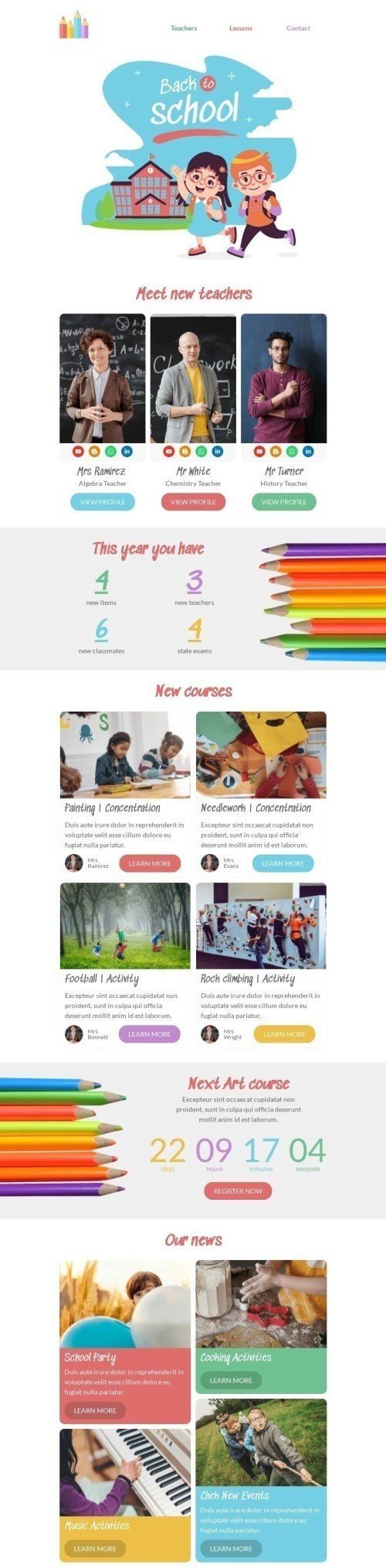 Plantilla de correo electrónico «Escuela creativa» de Vuelta a las clases para la industria de Educación desktop view