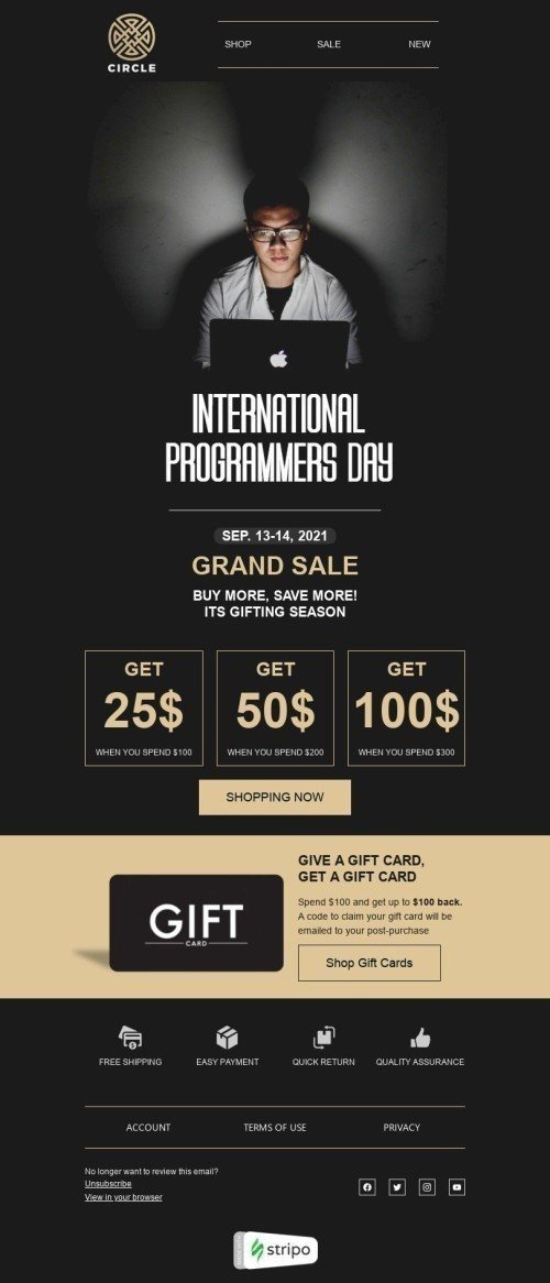 International Programmers' Day Email Template "Buy more, save more" for Fashion industry mobile view