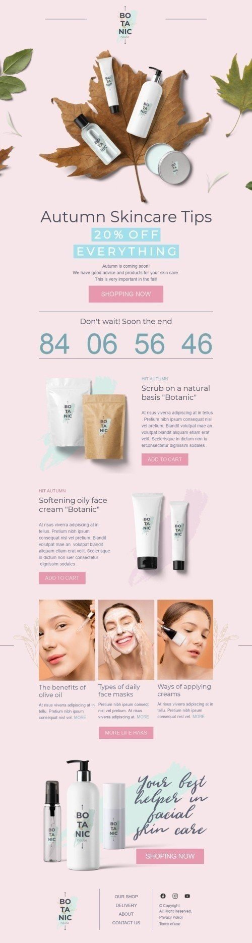 Modèle de courrier électronique Premier jour d'automne «Conseils de soins de la peau d'automne» pour le secteur Beauté & Soins Affichage mobile