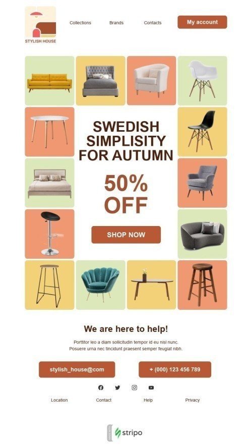 First day of fall Email Template «Swedish simplicity» for Furniture, Interior & DIY industry desktop view