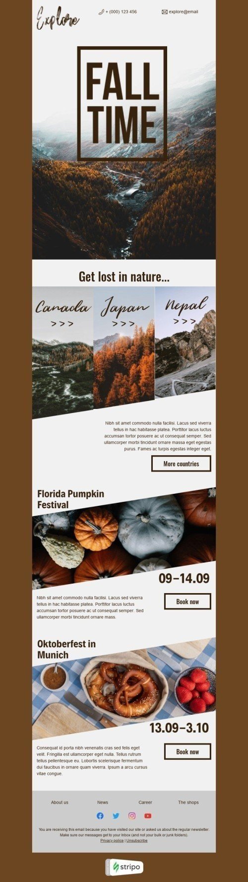 Plantilla de correo electrónico «Explora el otoño» de Primer dia de otoño para la industria de Turismo Vista de escritorio