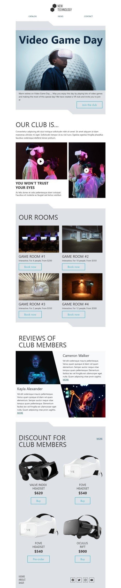 Modello Email Giornata dei videogiochi «Entra nel club» per il settore industriale di Gadget Visualizzazione mobile
