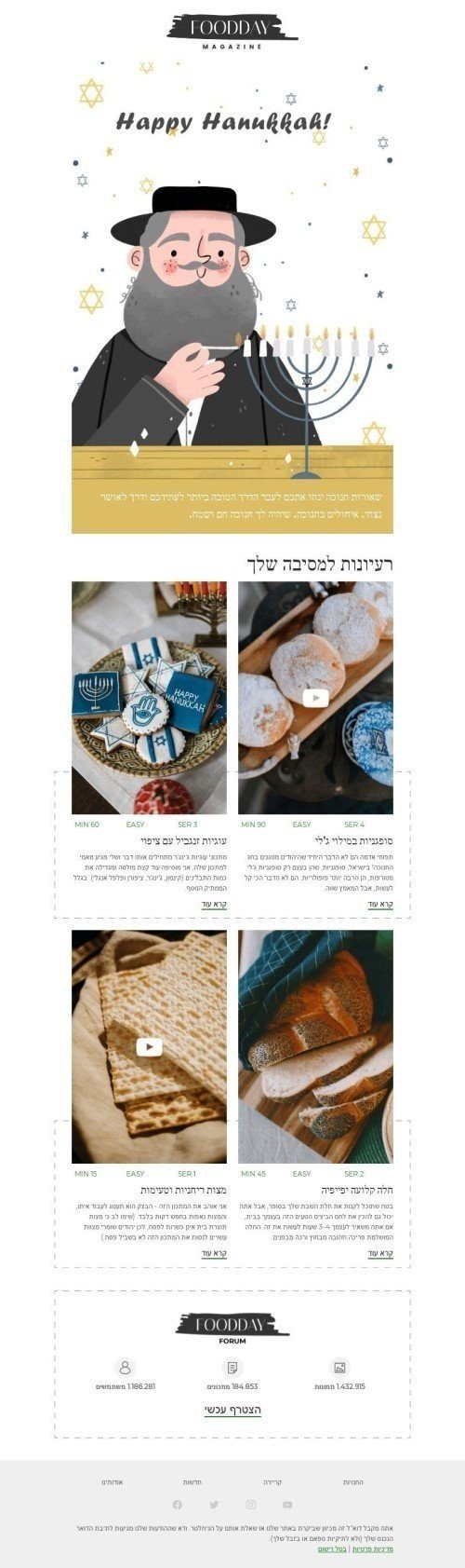 Modelo de E-mail de «Hanukkah sameach» de Hanukkah para a indústria de Alimentação Visualização de dispositivo móvel