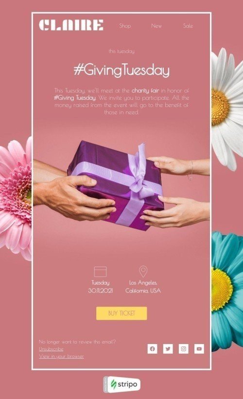 Giving Tuesday Email Template «Charity fair» for Fashion industry desktop view