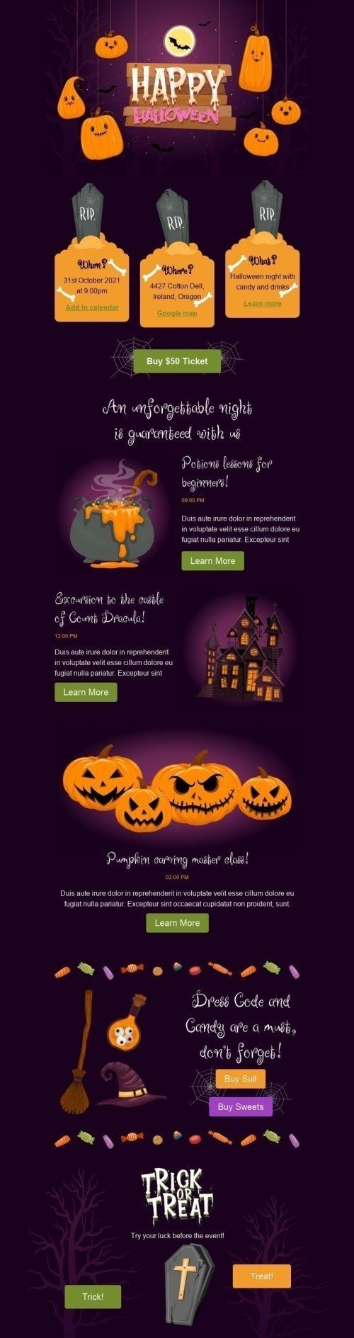 Halloween Email Template «Halloween night» for Hobbies industry desktop view