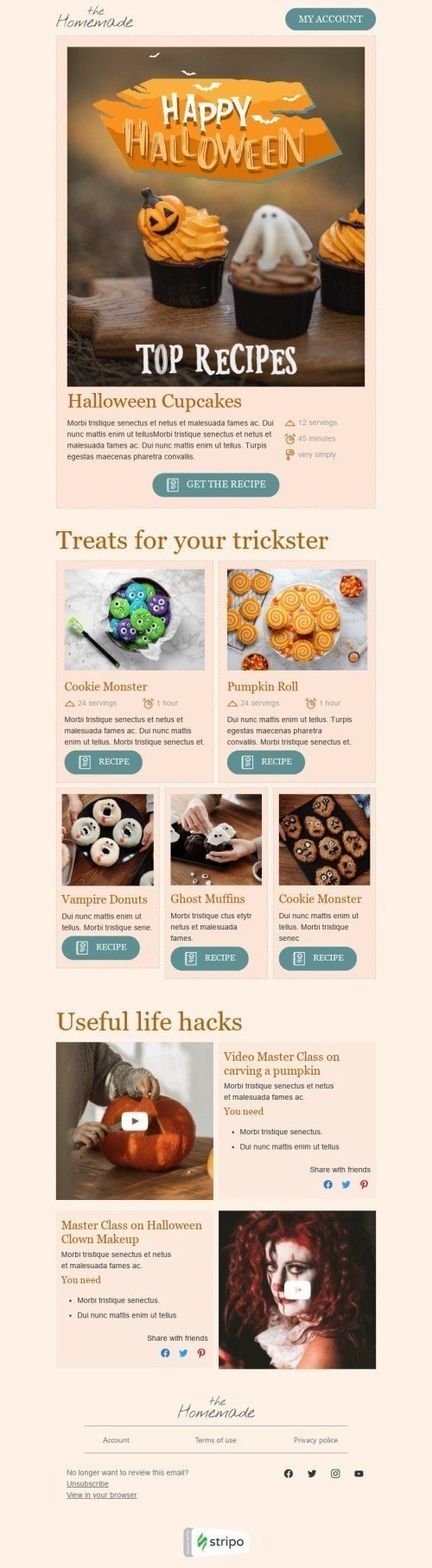 Halloween Email Template «Halloween cupcakes» for Food industry mobile view