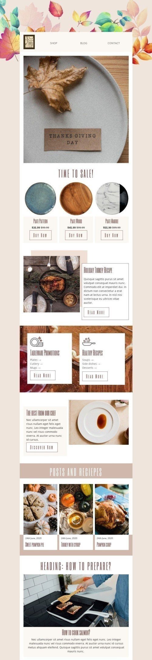 Thanksgiving Day Email Template «Tableware promotions» for Furniture, Interior & DIY industry mobile view