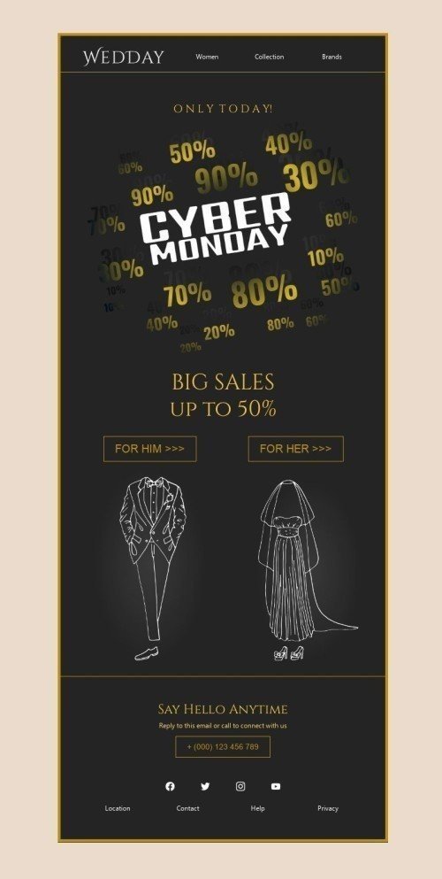 Cyber Monday Email Template «Only today» for Fashion industry desktop view