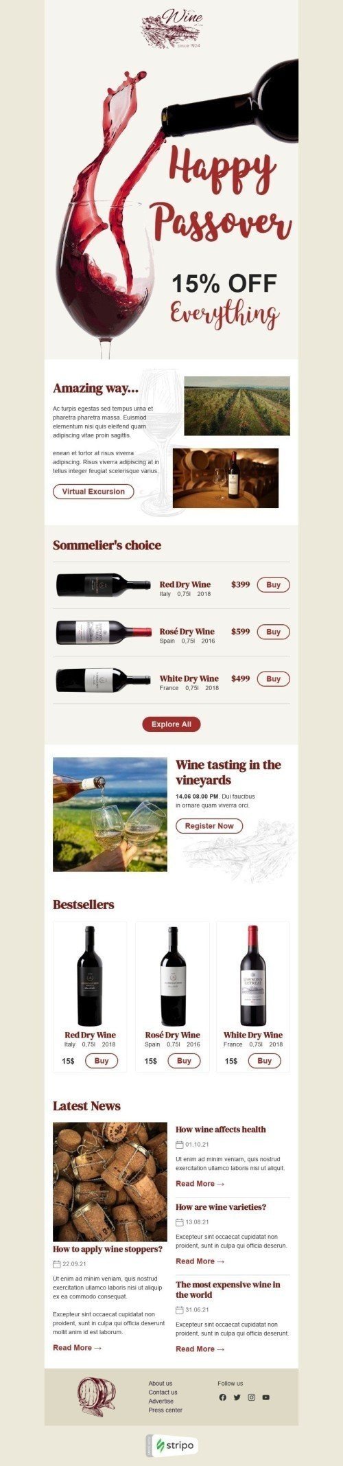 Easter Email Template «Sommelier's choice» for Beverages industry desktop view