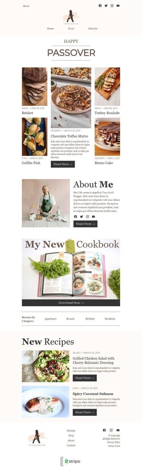 Modèle de courrier électronique Pâques «Plats traditionnels» pour le secteur Nourriture Affichage mobile