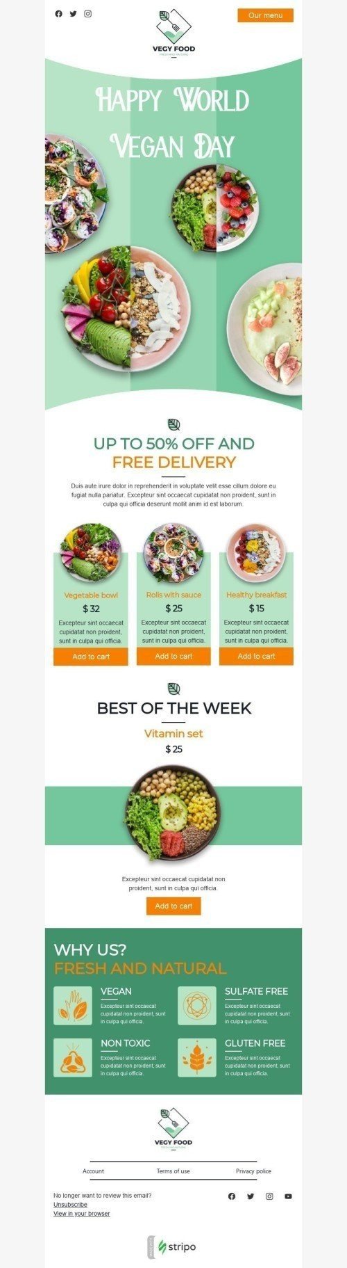 Modèle de courrier électronique Journée mondiale du véganisme «Sans gluten» pour le secteur Nourriture Affichage mobile