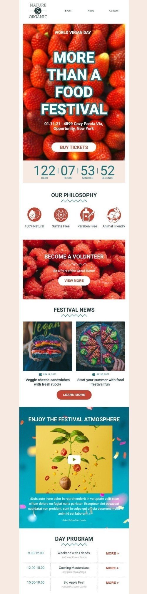 Modelo de E-mail de «Mais que um festival gastronômico» de Dia Mundial Vegano para a indústria de Alimentação Visualização de dispositivo móvel