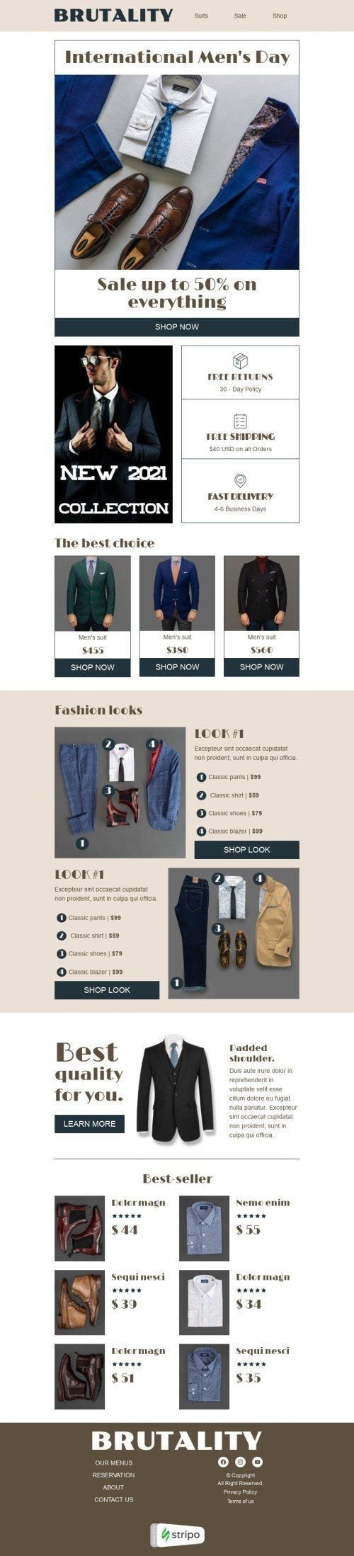 Internationaler Männertag E-Mail-Vorlage «Herrenanzüge» für Mode-Branche Desktop-Ansicht