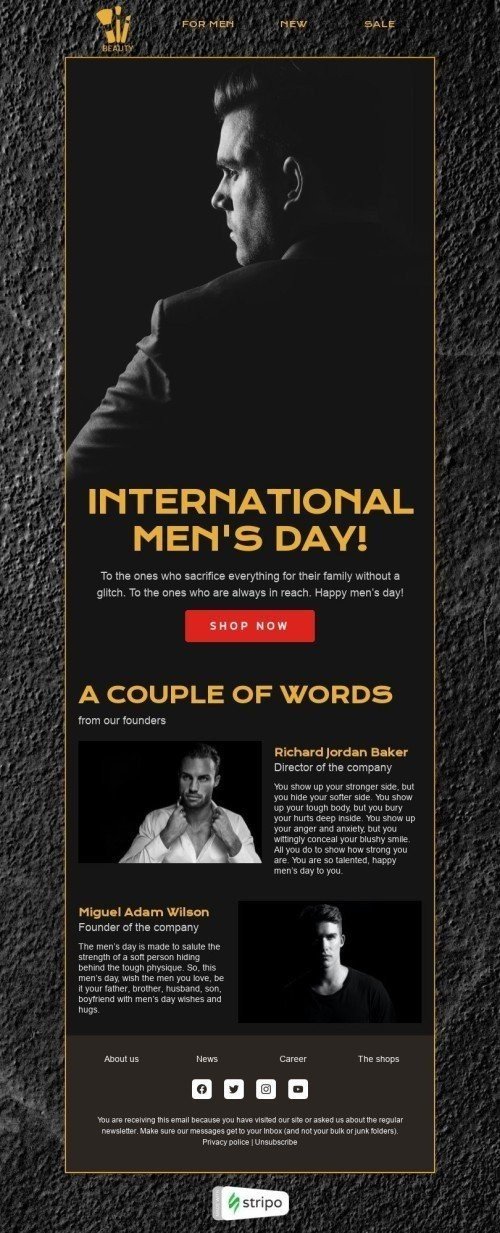 Plantilla de correo electrónico «Un par de palabras» de Día Internacional del Hombre para la industria de Belleza y cuidado personal mobile view
