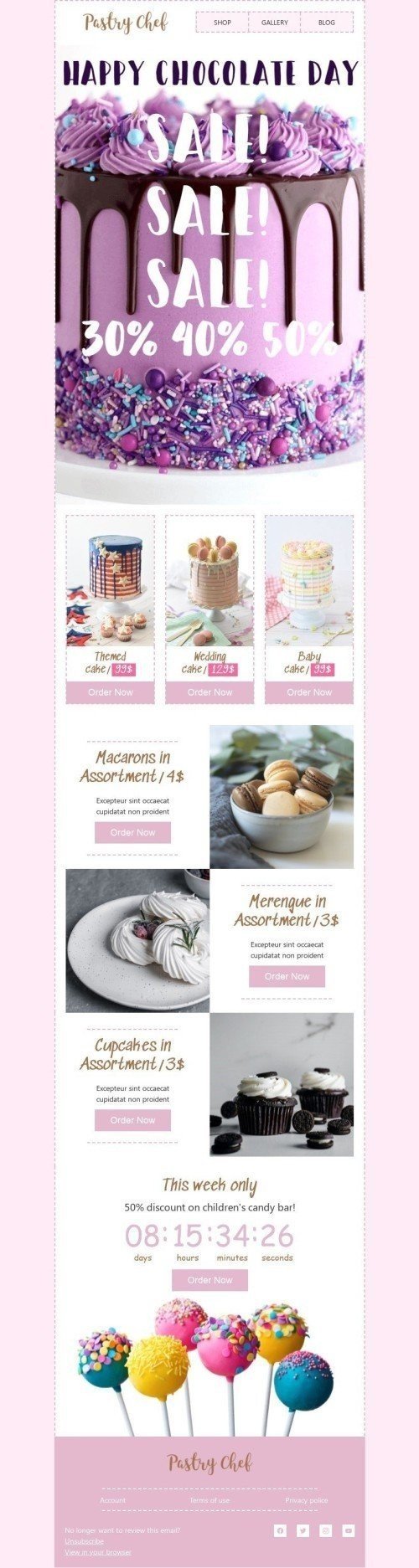 International Chocolate Day Email Template «Children's candy bar» for Food industry mobile view