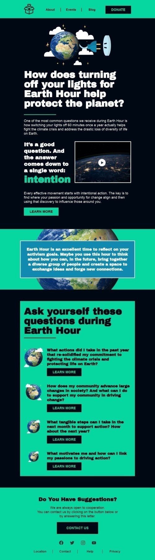 Earth Hour Email Template «Intention» for Nonprofit industry desktop view