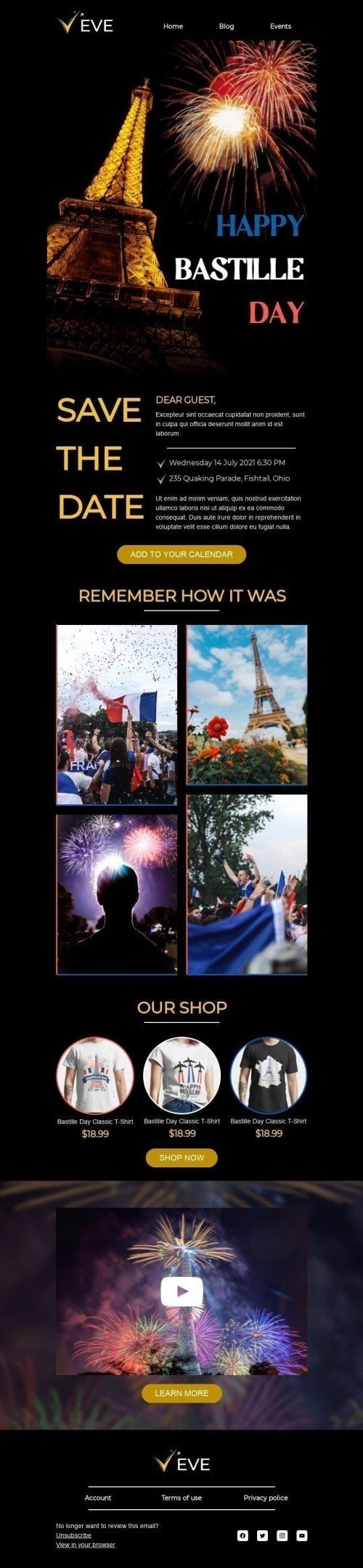Bastille Day Email Template «Dear Guest» for Hobbies industry desktop view