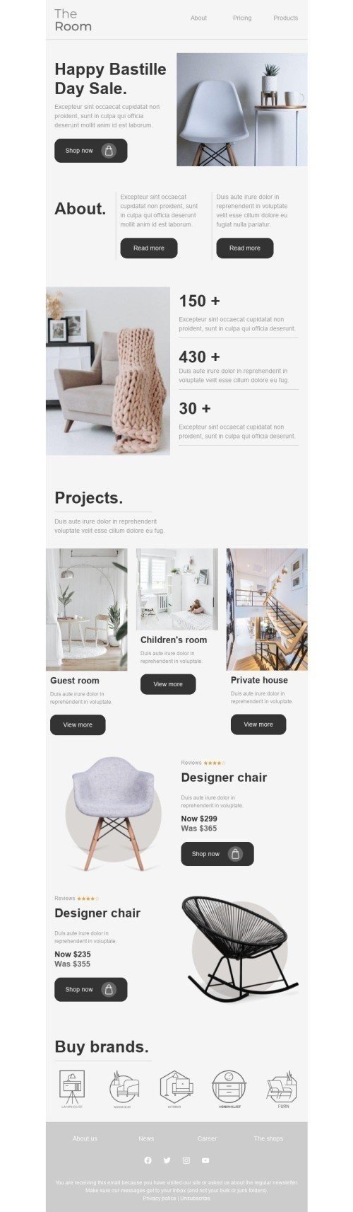 Bastille Day Email Template «The Room» for Furniture, Interior & DIY industry mobile view