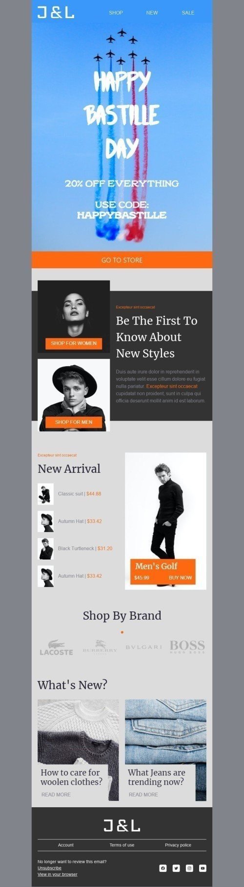 Modèle de courrier électronique La Fête National «Style noir et blanc» pour le secteur Mode Affichage mobile