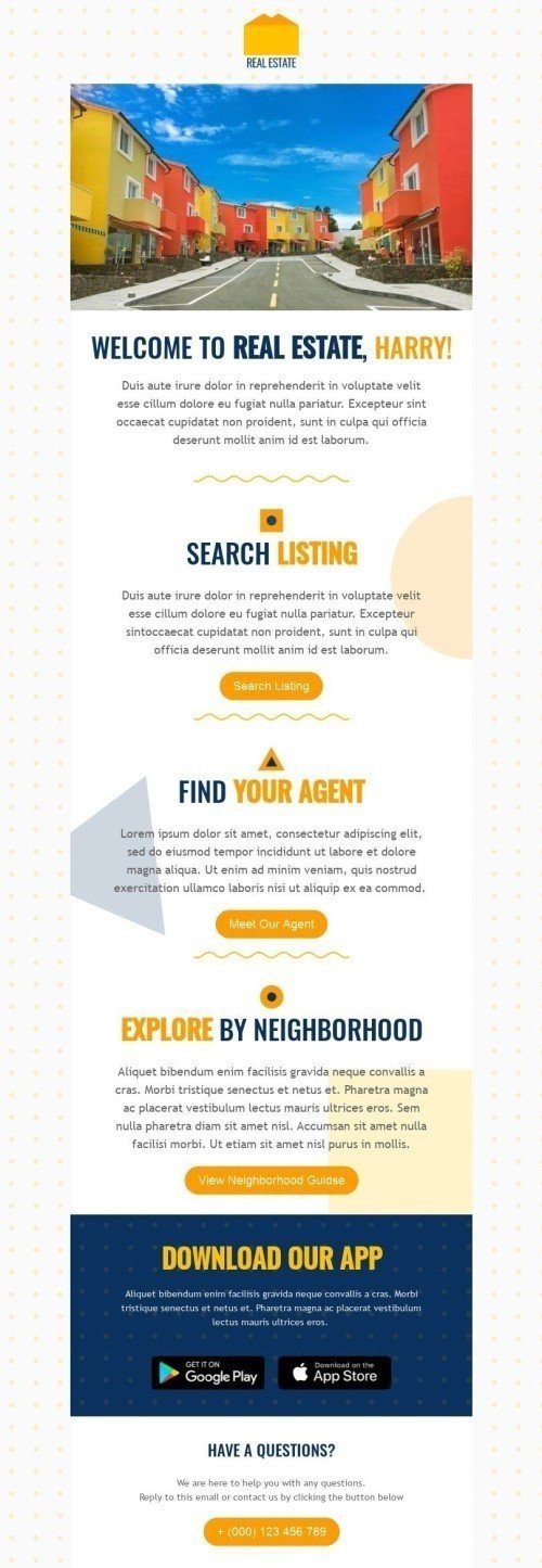 Modello Email Benvenuto «Trova il tuo agente» per il settore industriale di Immobiliari Visualizzazione desktop