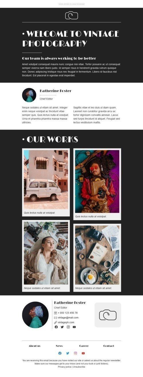 Welcome Email Template «Chief Editor» for Photographer industry desktop view