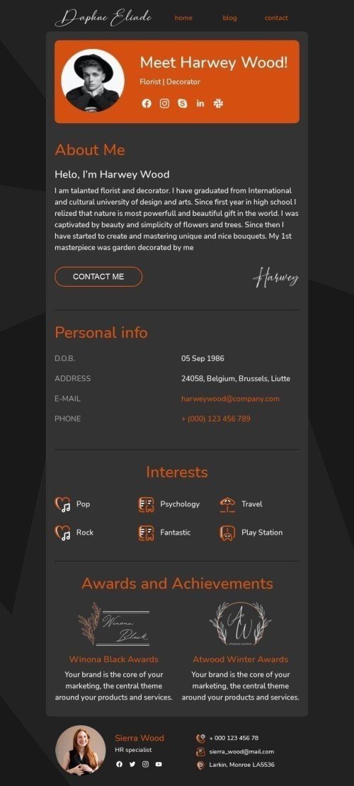 Internal Email Template «Florist and decorator» for Human Resources industry mobile view
