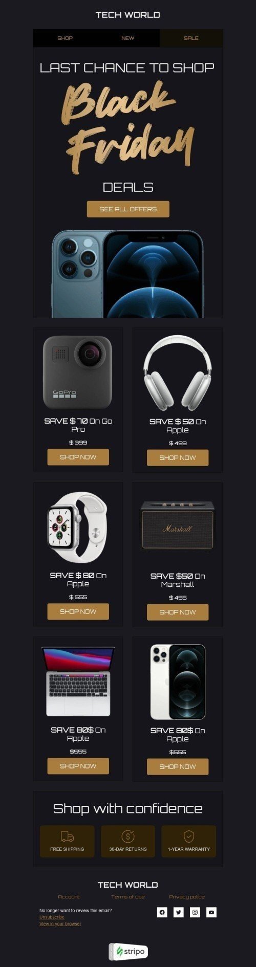 Black Friday Email Template «Last chance» for Gadgets industry desktop view