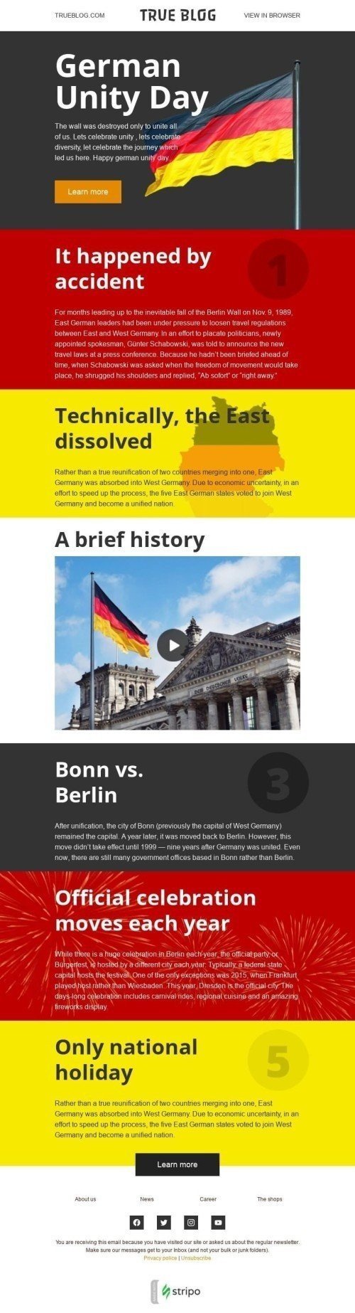 German Unity Day Email Template «It happened by accident» for Publications & Blogging industry desktop view