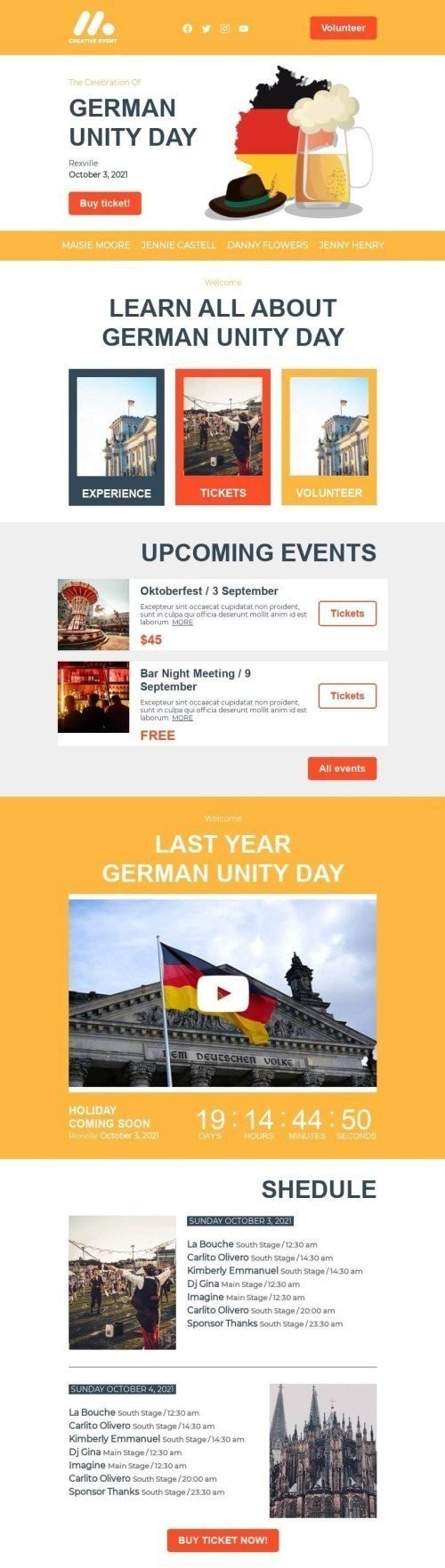Modèle de courrier électronique Jour de l'Unité allemande «Événement créatif» pour le secteur Hobbies Affichage mobile