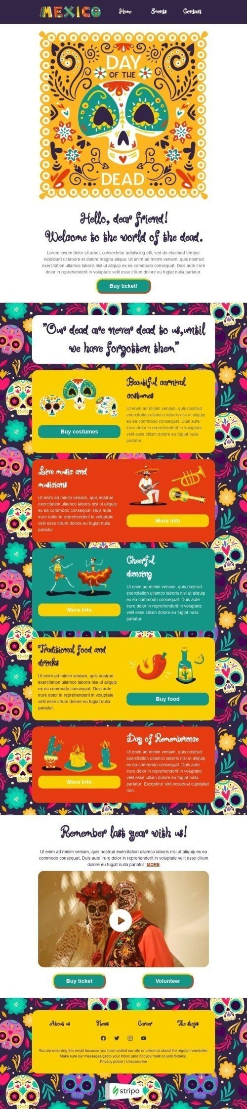 Day of the Dead Email Template "Our dead are never dead to us" for Hobbies industry desktop view