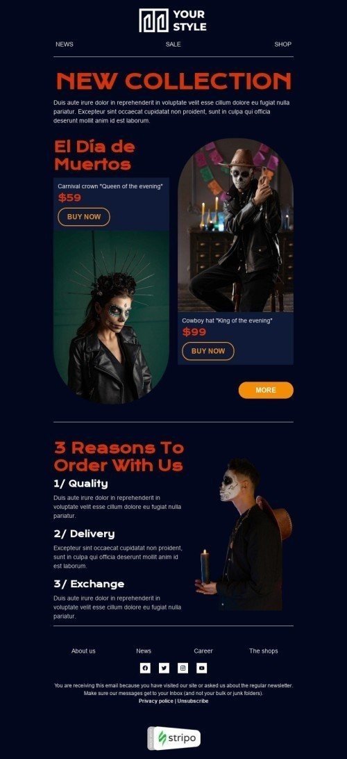 Day of the Dead Email Template "Carnival crown" for Fashion industry desktop view