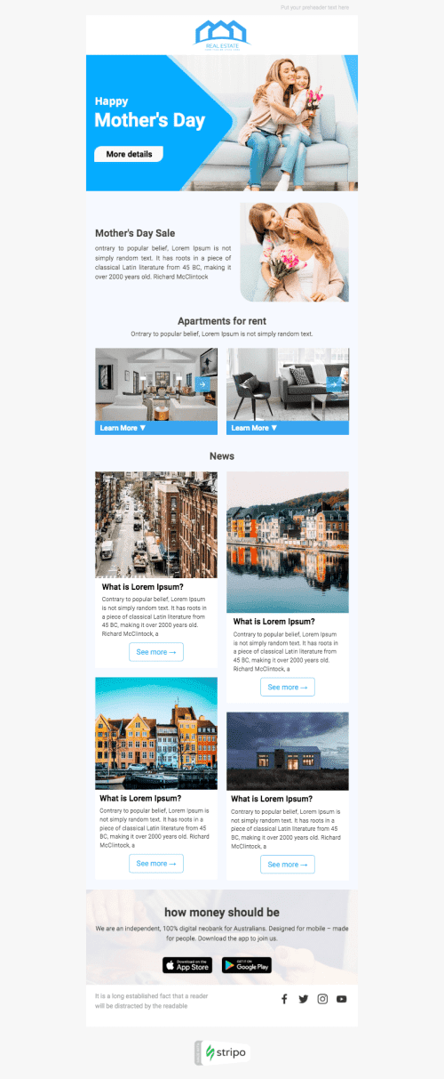 Mother’s Day Email Template «Mom's holiday» for Real Estate industry mobile view